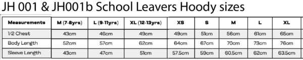 JH001 JH001B Hoody sizes 2026 Brinkworth Earl Danby's Leavers Hoody